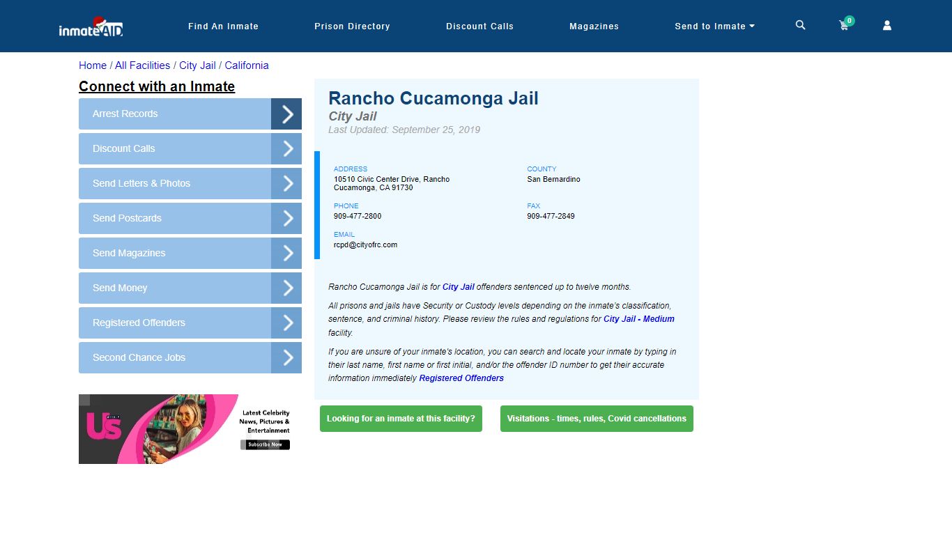 Rancho Cucamonga Jail | Inmate Locator